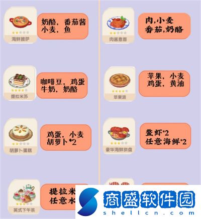 心動小鎮(zhèn)菜譜大全